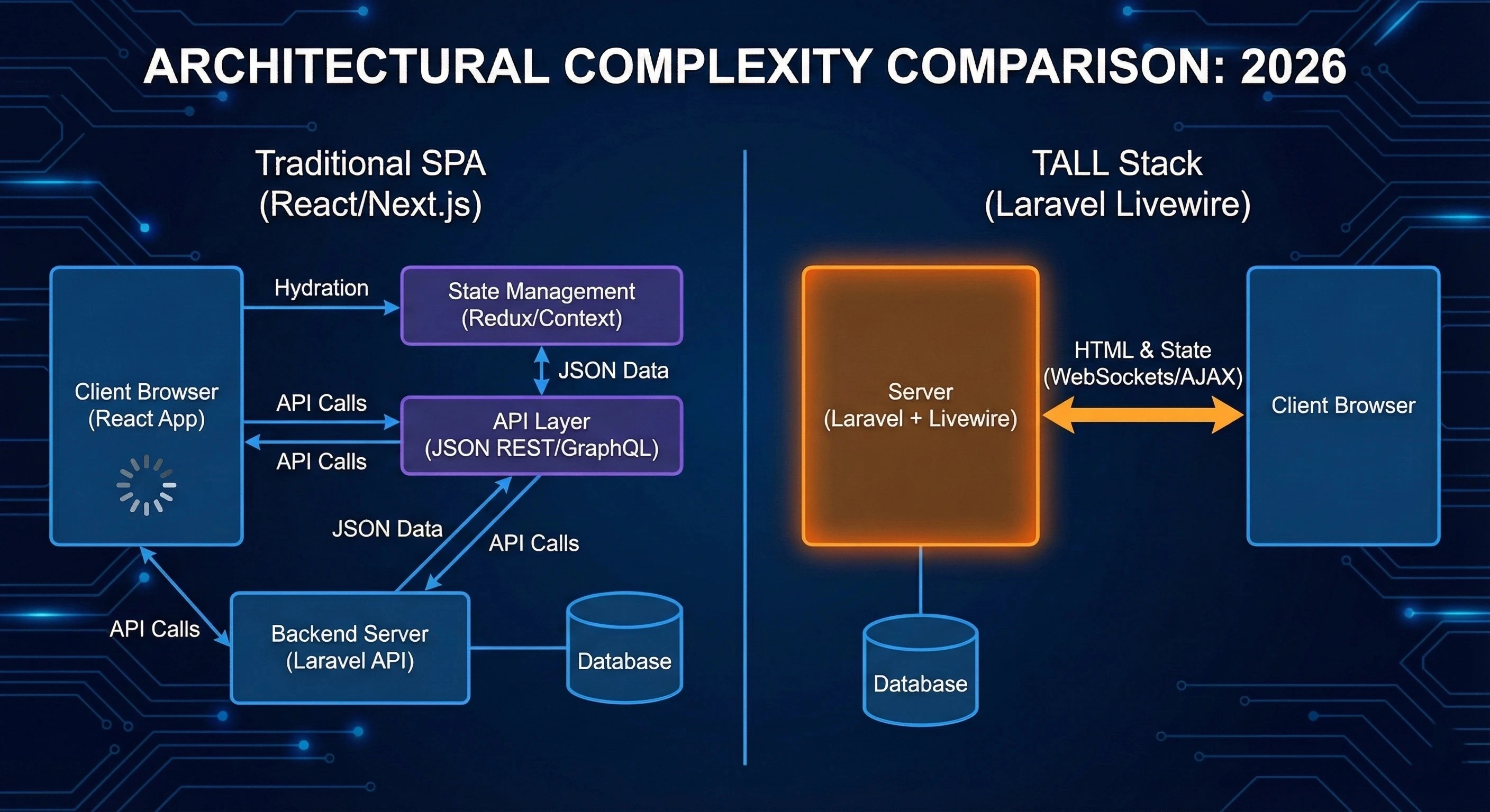 Graph comparing code complexity of React vs Livewire
