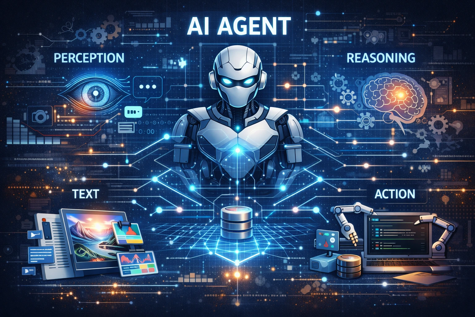 AI agent architecture diagram showing perception reasoning and action layers