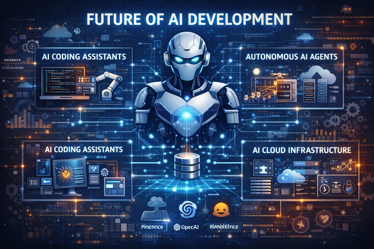 future of AI development concept showing intelligent software systems